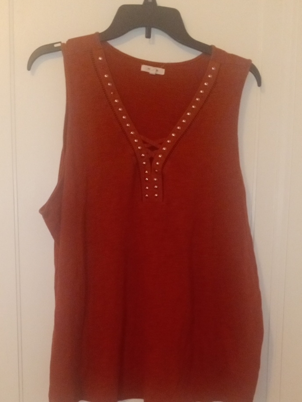 Rust Studded V-Neck Sleeveless Top Maurices 2x